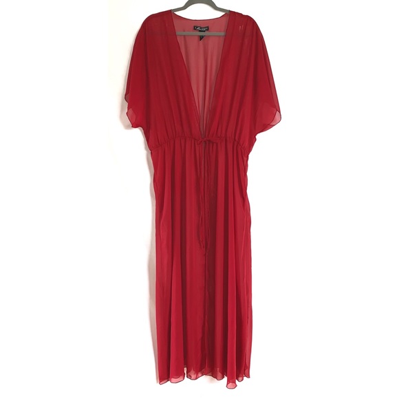 Miss Lili Tops - Scarlet red sheer, shirt sleeve, long kimono NWOT